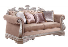Load image into Gallery viewer, Velour Loveseat And Toss Pillows - Champagne
