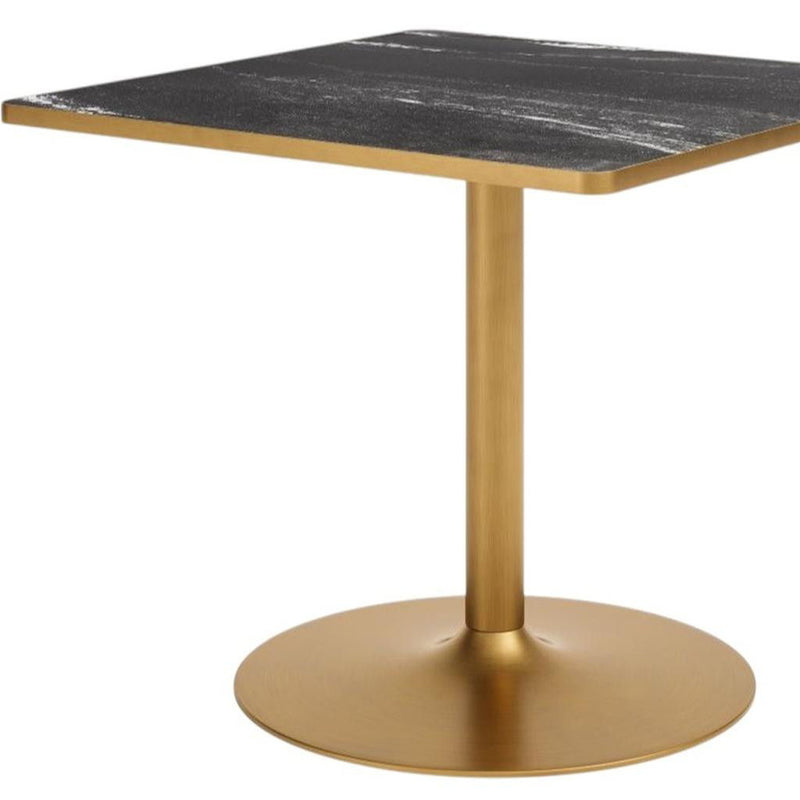 Faux Marble Steel Pedestal Base Square Dining Table - Black / Gold