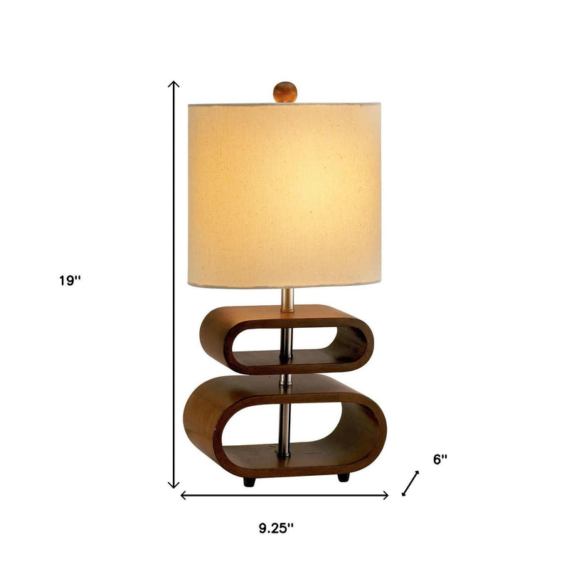 Retro Ovals Wood Bedside Lamp With Natural Shade - Brown