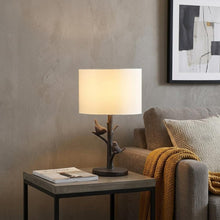 Load image into Gallery viewer, 19" Rustic Dark Bronze Birds on a Tree Table Lamp With White Shade
