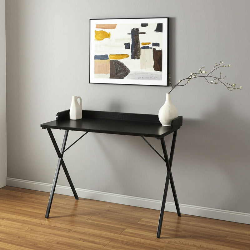 39" Scandinavian Wood And Metal X-Shape Computer Desk - Black