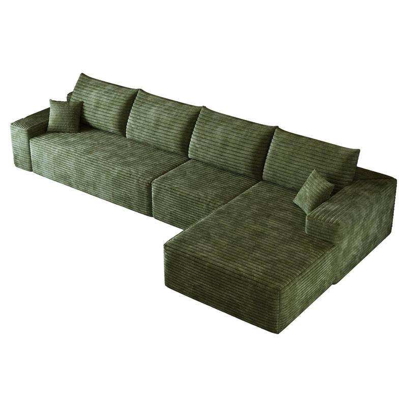 Corduroy Modular L Shaped Sofa And Chaise Sectional (762692) - Green