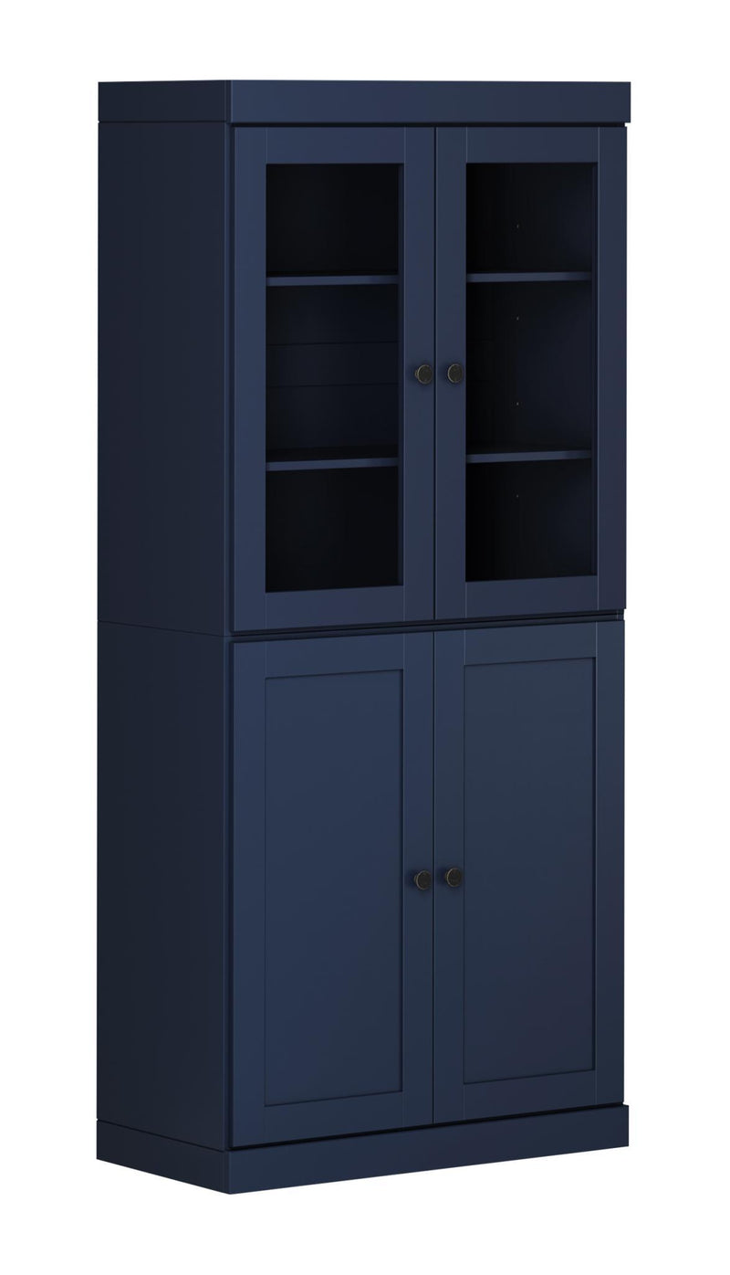 Solid Wood Adjustable Six Tier Library Bookcase With Four Doors (751527) - Navy Blue