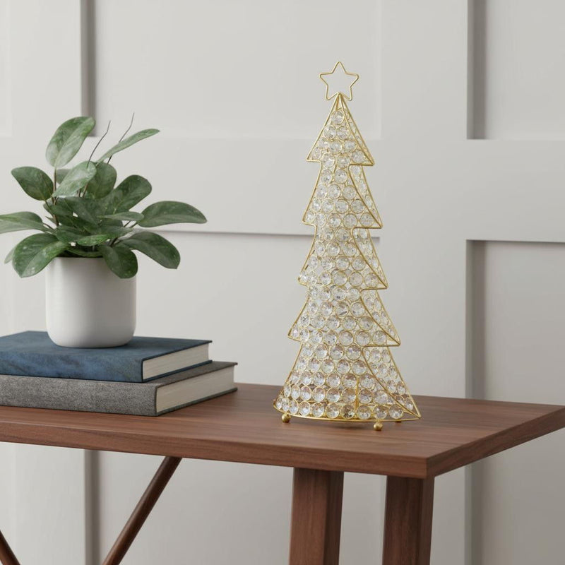 Glam Faux Crystals Christmas Tree Tabletop Sculpture - Gold / Gold