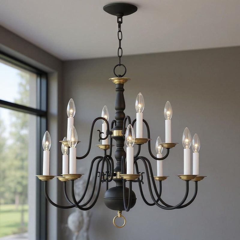 Twelve Light Dimmable Chandelier With Shades - Black