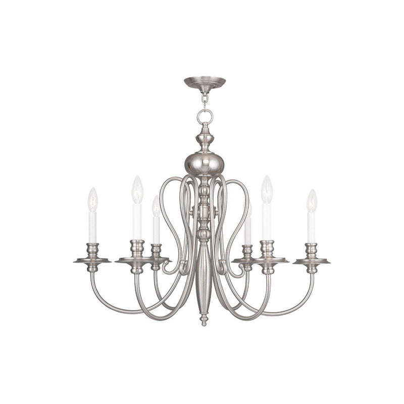 24'' Six Light Dimmable Chandelier With Shades - Nickel / Pearl Silver