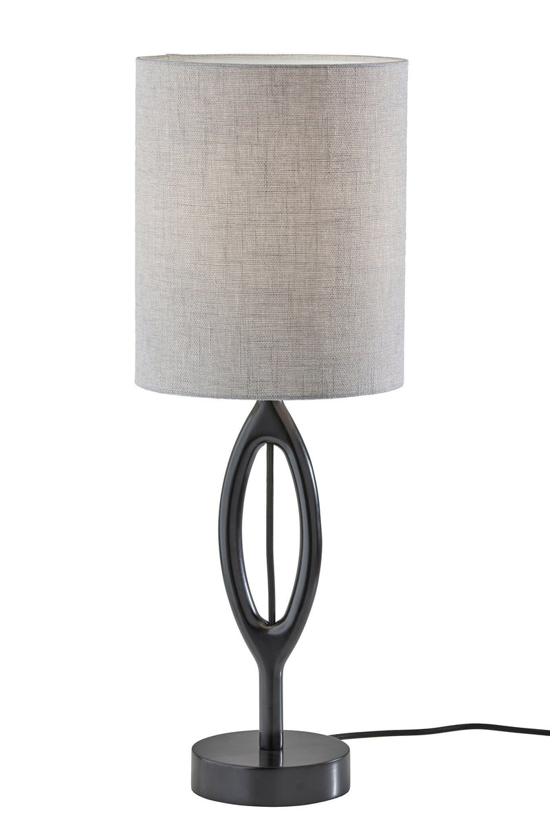 Solid Wood Round Table Lamp With Gray Drum Shade - Black