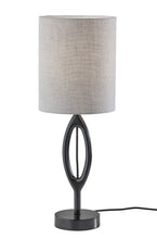 Load image into Gallery viewer, Solid Wood Round Table Lamp With Gray Drum Shade - Black
