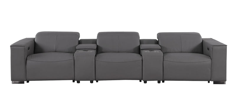 Top Grain Leather Reclining USB Sofa Storage - Dark Gray