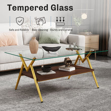Load image into Gallery viewer, Rectangle Coffee Table With Tempered Glass Top And Shelf, Modern Table For Living Room
