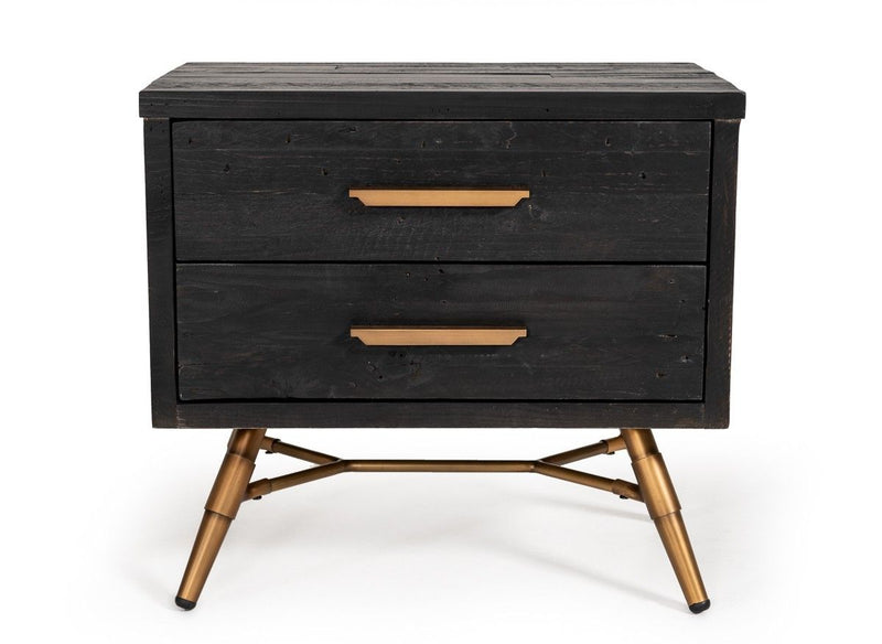 Modern Recycled Pine Nightstand With Antique Fittings - Black