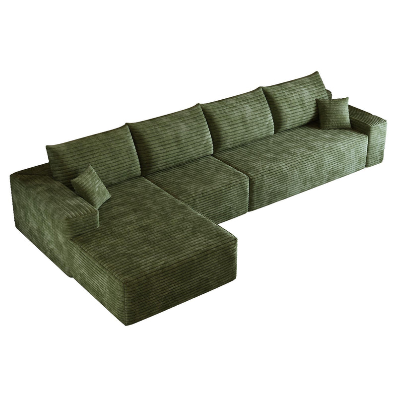 Corduroy Modular L Shaped Sofa And Chaise Sectional (762692) - Green