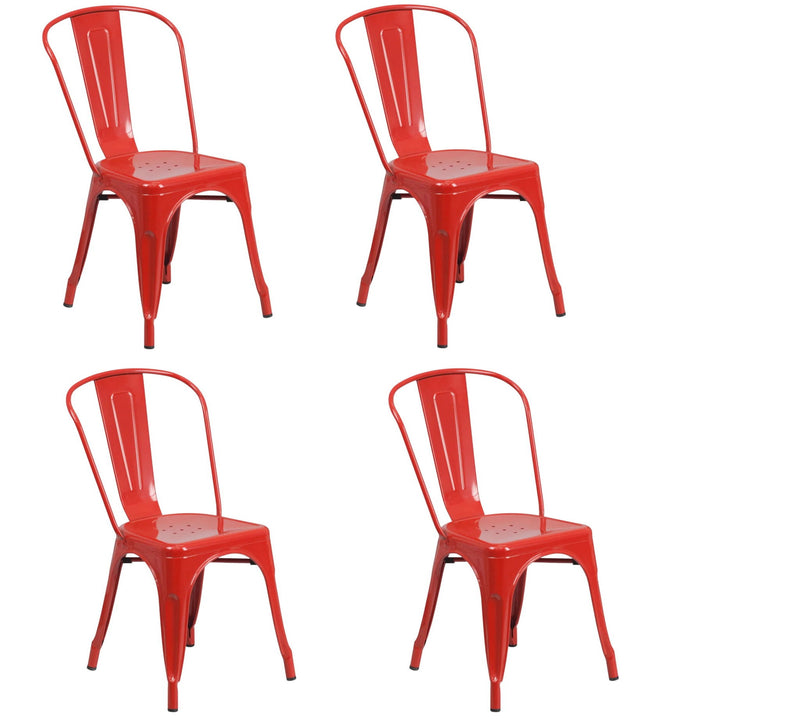Metal Partially Open Back Dining Side Chairs (Set of 4) - Red