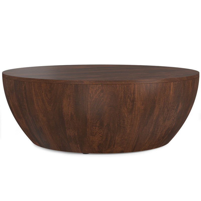 34" Solid Wood Round Solid Coffee Table - Brown