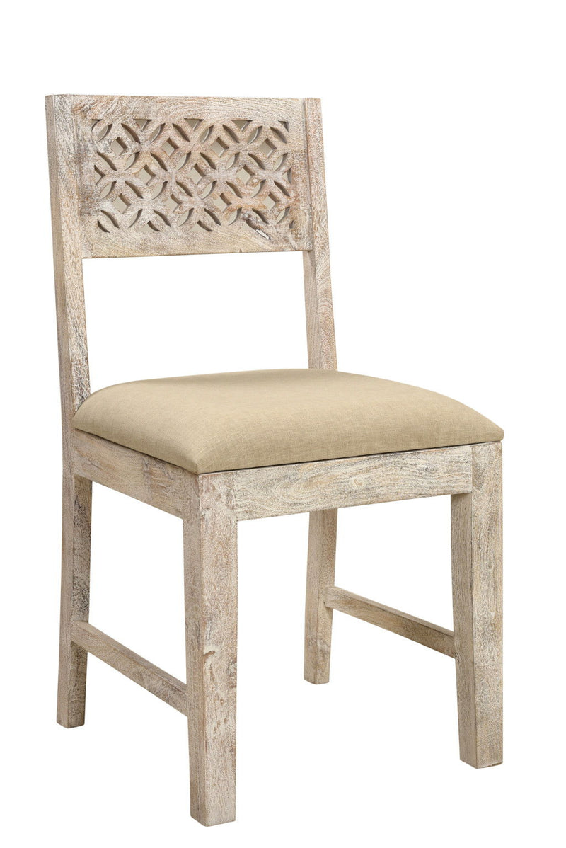 Upholstered Fabric Carved Back Dining Side Chairs (Set of 2) - White