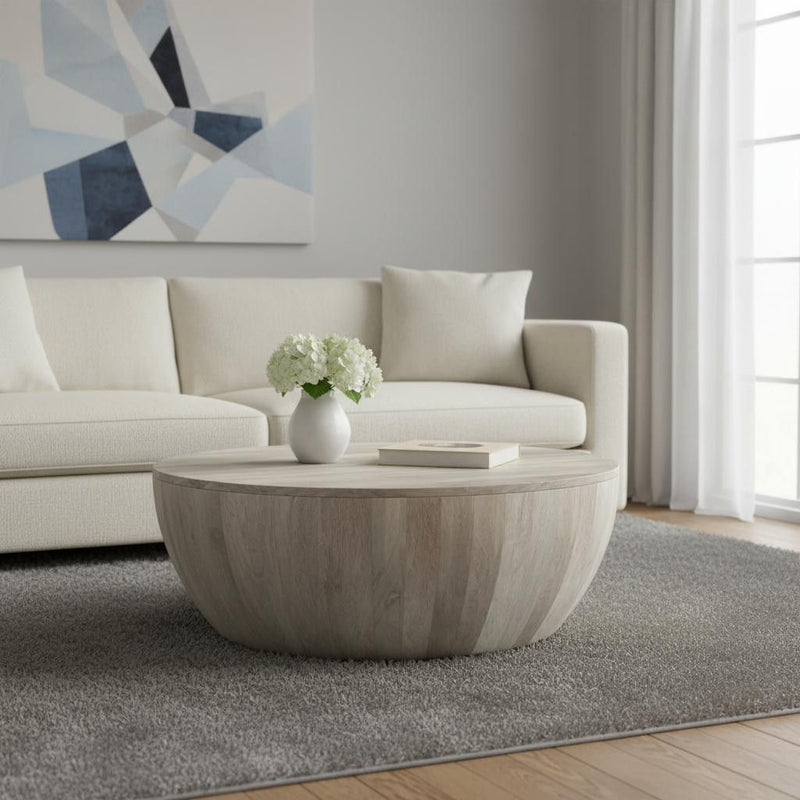 34" Solid Wood Round Solid Coffee Table - White