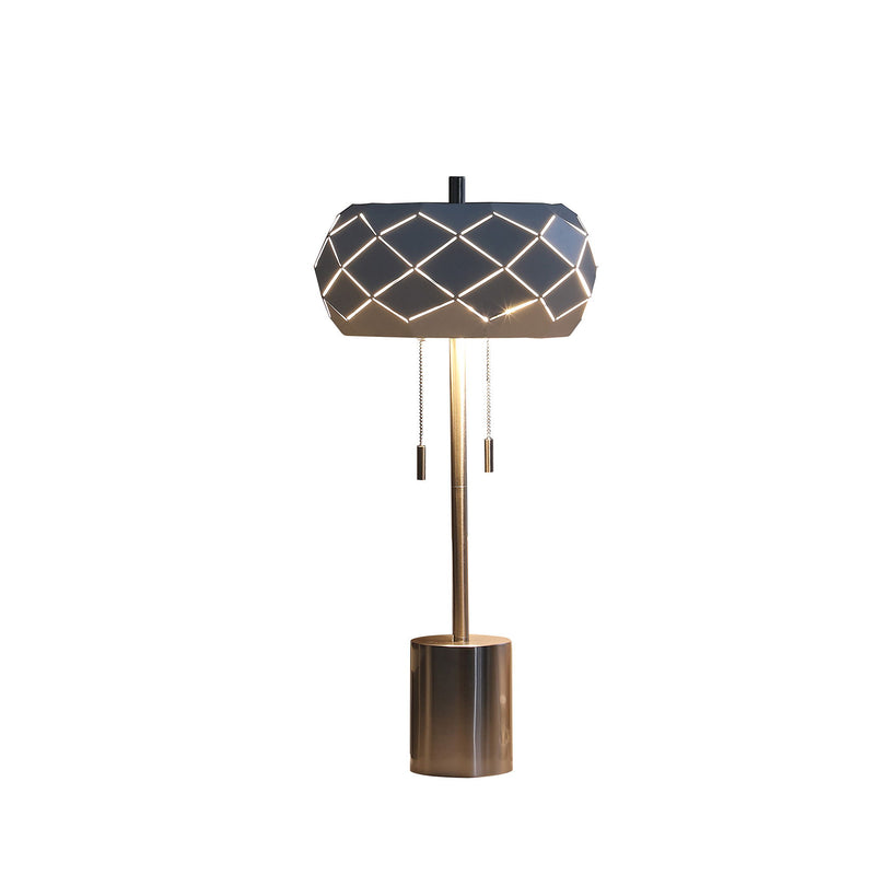 Metal Table Lamp With Geometric Laser Cut Metal Shade - Silver