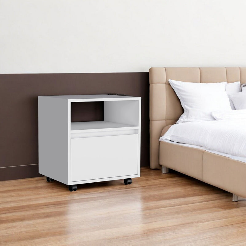21" One Drawer Nightstand With Integrated Tech - White