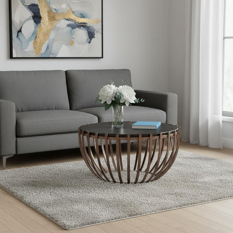 Glass Iron Round Pedestal Coffee Table - Bronze