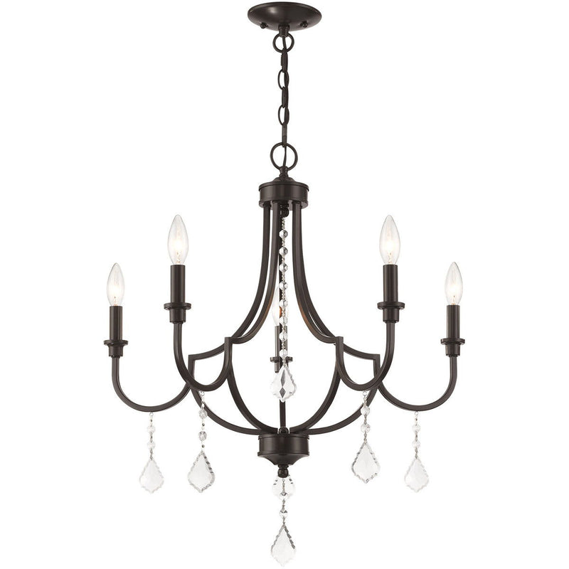 27" Five-Light Dimmable Chandelier With Shades - Bronze