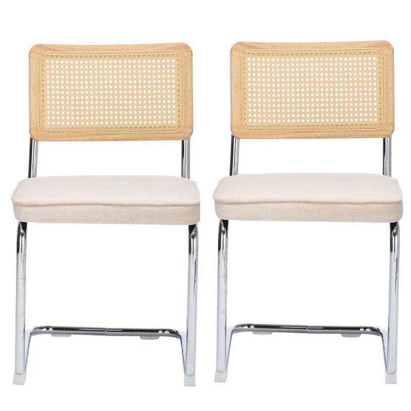 Tufted Stainless Steel Partially Open Back Dining Side Chairs (Set of 2) - Beige / Silver