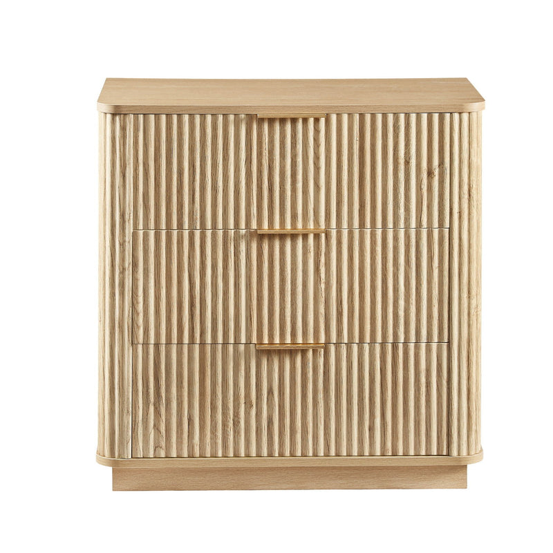 Ribbed Texture Three Drawer Dresser - Oak