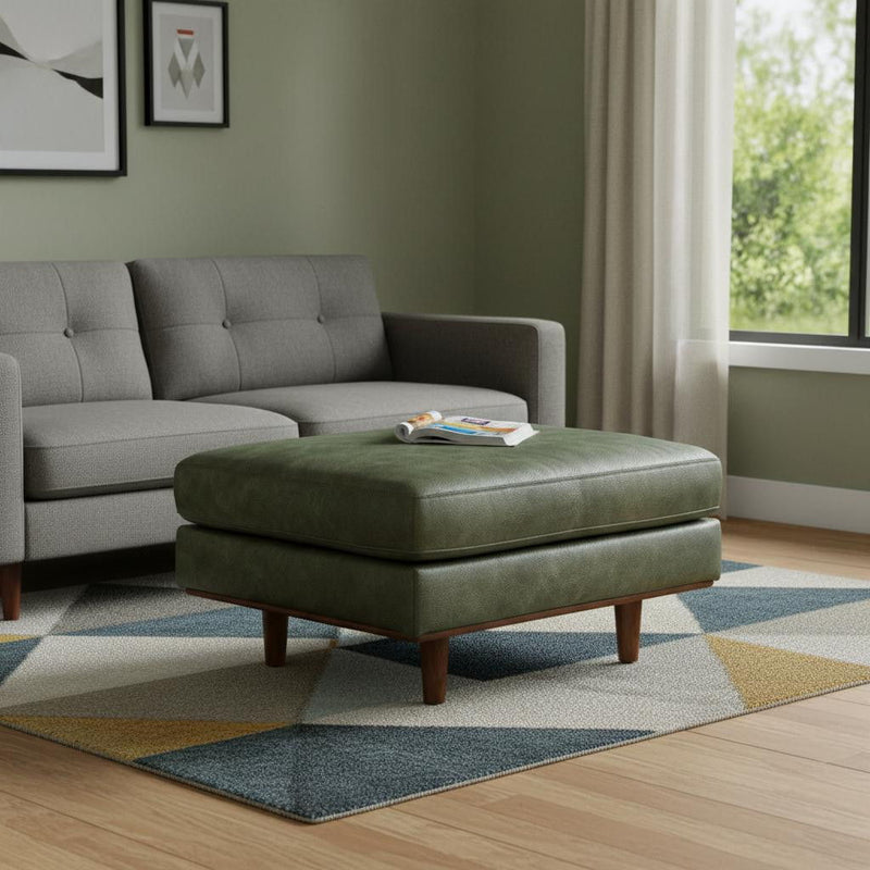 33" Leather Cocktail Ottoman - Green / Brown