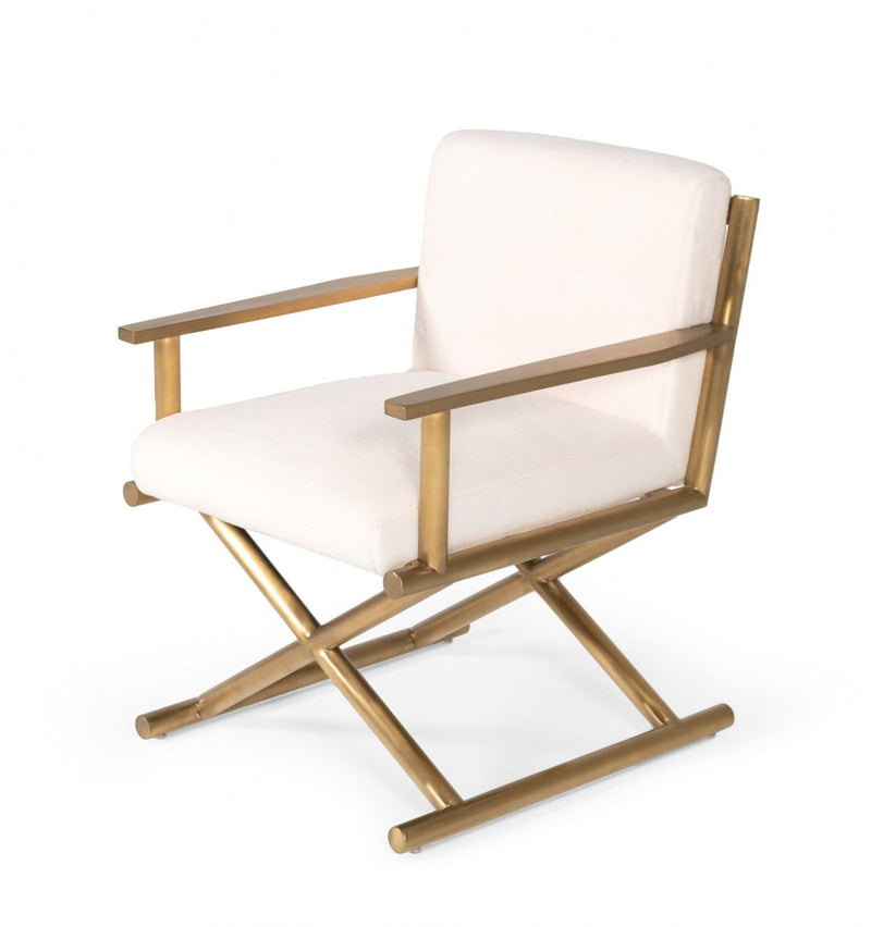 Sherpa And Gold Directors Arm Chair - White