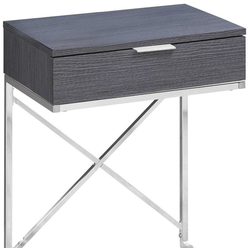 24" Wood And Metal End Table With Drawer - Silver And Gray