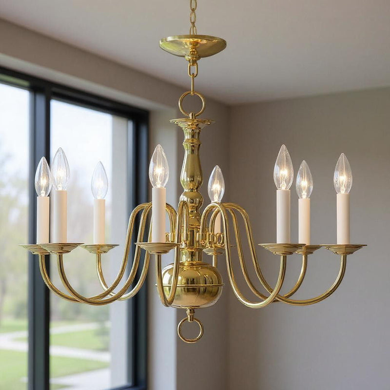 18'' Eight Light Dimmable Chandelier With Shades - Brass