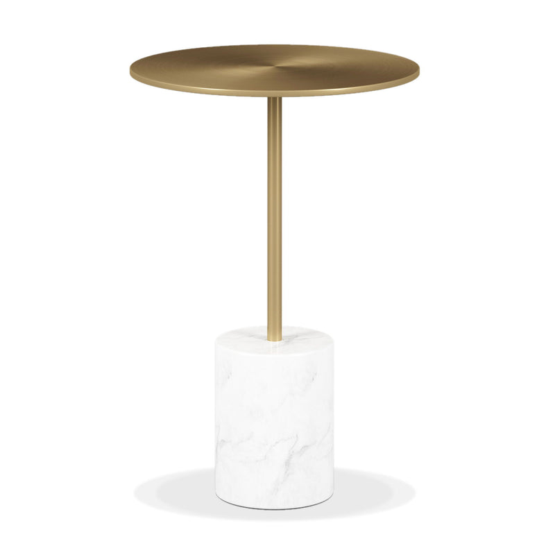 Steel And Marble Round End Table - White And Gold