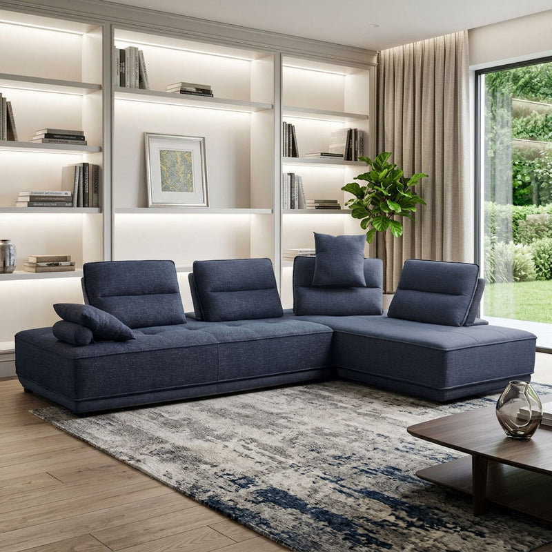 100% Polyester Stationary L Shaped Two Piece Sofa Chaise - Blue