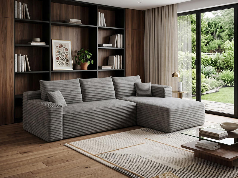 Corduroy Modular L Shaped Sofa And Chaise Sectional (762624) - Gray