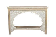 Load image into Gallery viewer, 56" Solid Wood Distressed Console Table With Shelf - Natural And White
