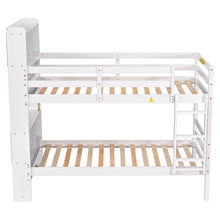 Load image into Gallery viewer, Twin Over Twin Bunk Beds with Bookcase Headboard, Solid Wood Bed Frame with Safety Rail and Ladder, Kids/Teens Bedroom, Guest Room Furniture, Can Be converted into 2 Beds, White
