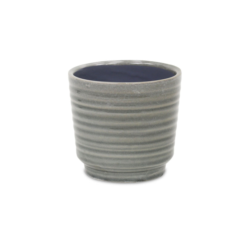 Striped Round Pot Planter (487405) - Gray