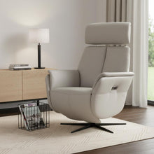 Load image into Gallery viewer, Genuine Leather Power Swivel Recliner - Light Gray

