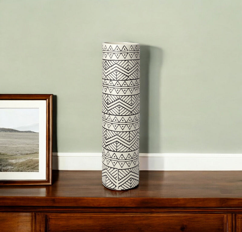 Geometric Cylinder Vase - Cream / Charcoal