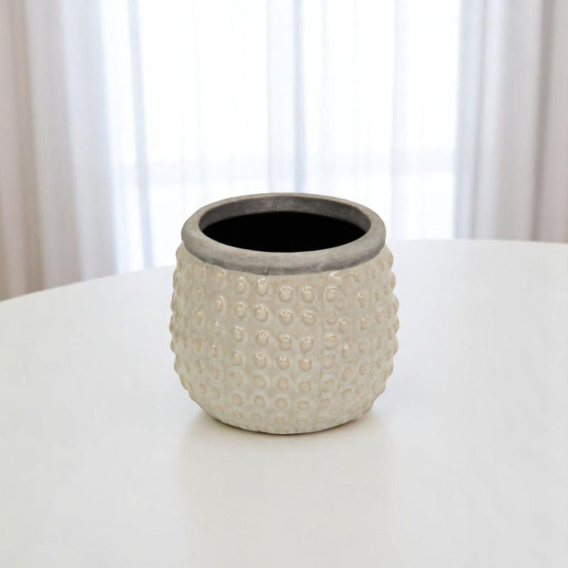 Dotted Round Pot Planter - Beige / Gray