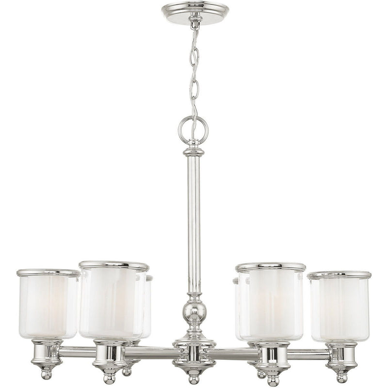 Six Light Metal Dimmable Chandelier With Shades - Nickel / Clear / Opal
