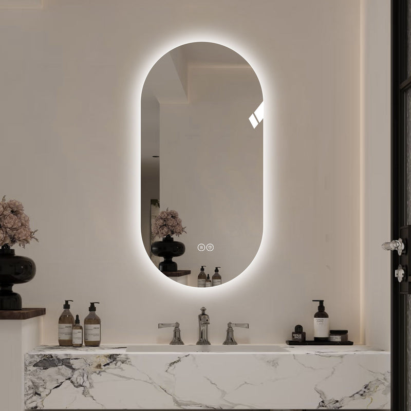 24" Arch Lighted Frameless Bathroom Vanity Mirror - Silver