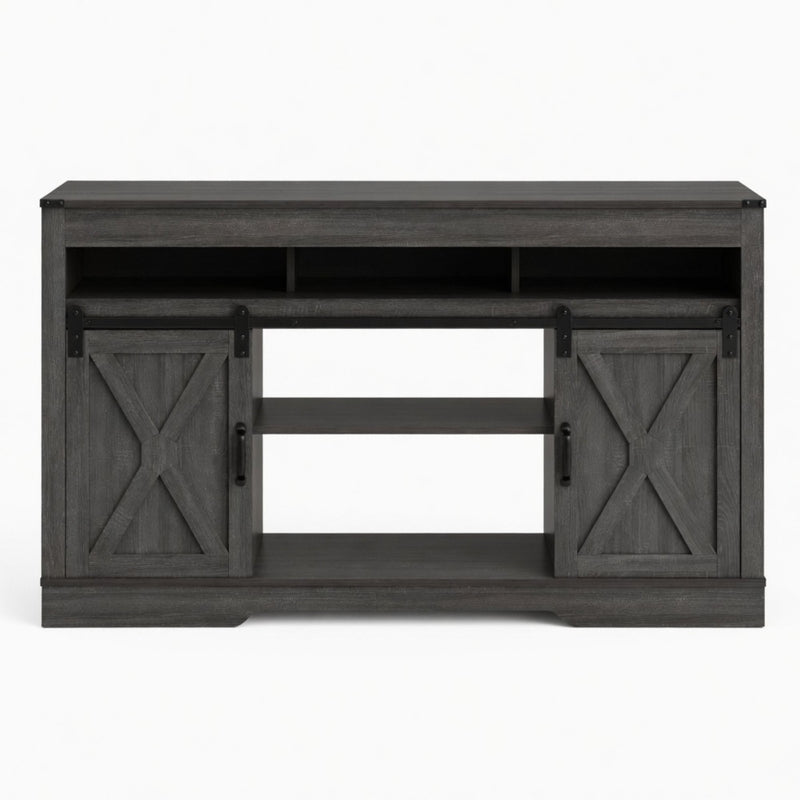 Farmhouse TV Stand With Sliding Barn Doors & Adjustable Storage