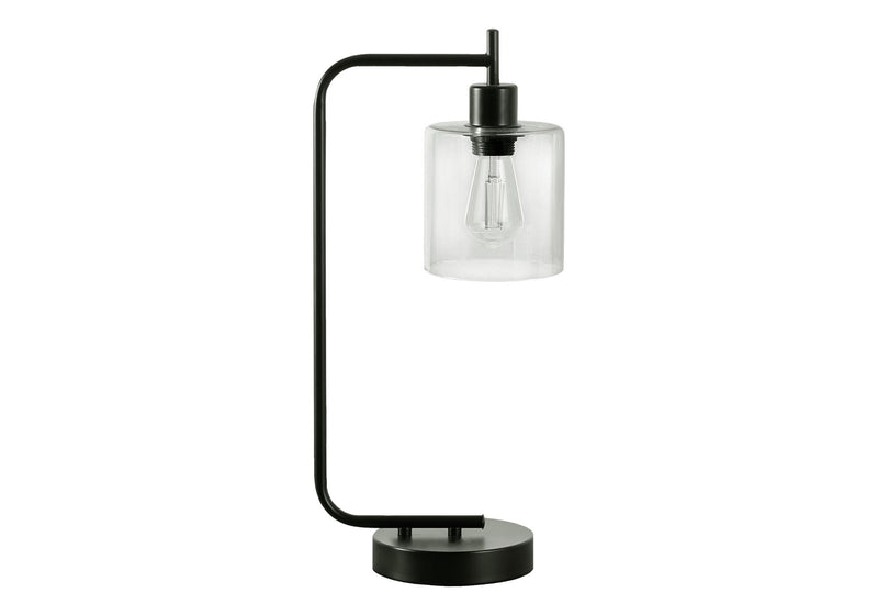 Metal Round Arched USB Table Lamp With Clear Drum Shade - Black
