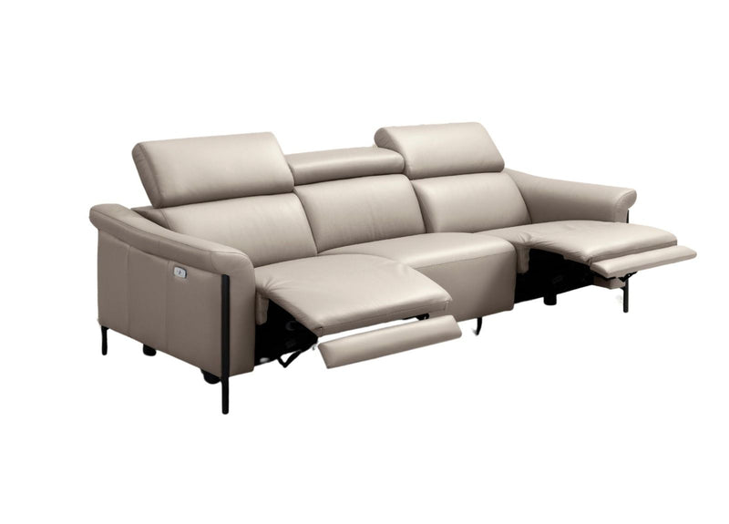 Leather Reclining Wood USB Sofa - Light Gray