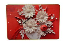 Load image into Gallery viewer, Silent Analog Floral Wall Clock - White / Red / Black
