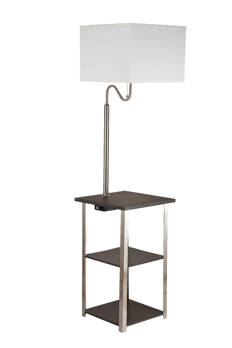 Steel Tray Table Floor Lamp With Square Shade - Silver White