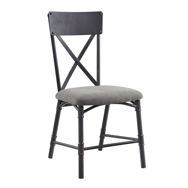 Upholstered Fabric Cross Back Dining Side Chairs (Set of 2) - Gray / Black