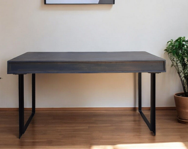 Mango Solid Wood Writing Desk With Three Drawers - Gray And Black
