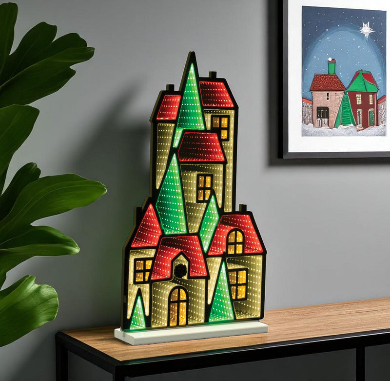 House Tabletop Sign With LED - Green / Red / White