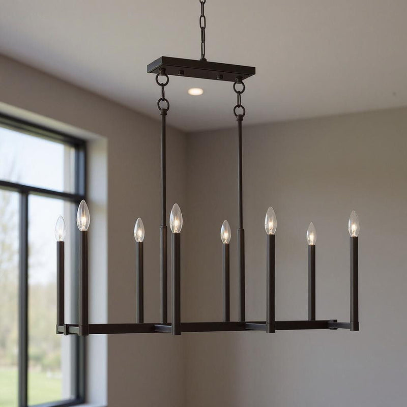 18'' Eight Light Dimmable Chandelier With Shades - Bronze